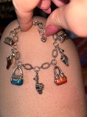 Brighton Silver Tone Charm Bracelet Handbag Purse Shoe Enamel Fashion Theme